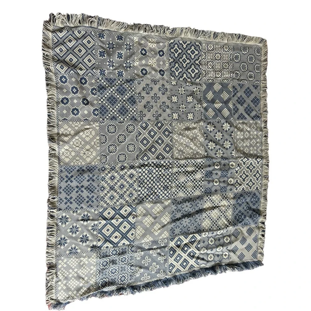 American‎ weavers 100% Softweave Fringed Throw Blanket L 61× 52W blue white